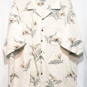 Hawaiian Aloha Silk Shirt Bird of Paradise Flowers Size XLT Luau Cream